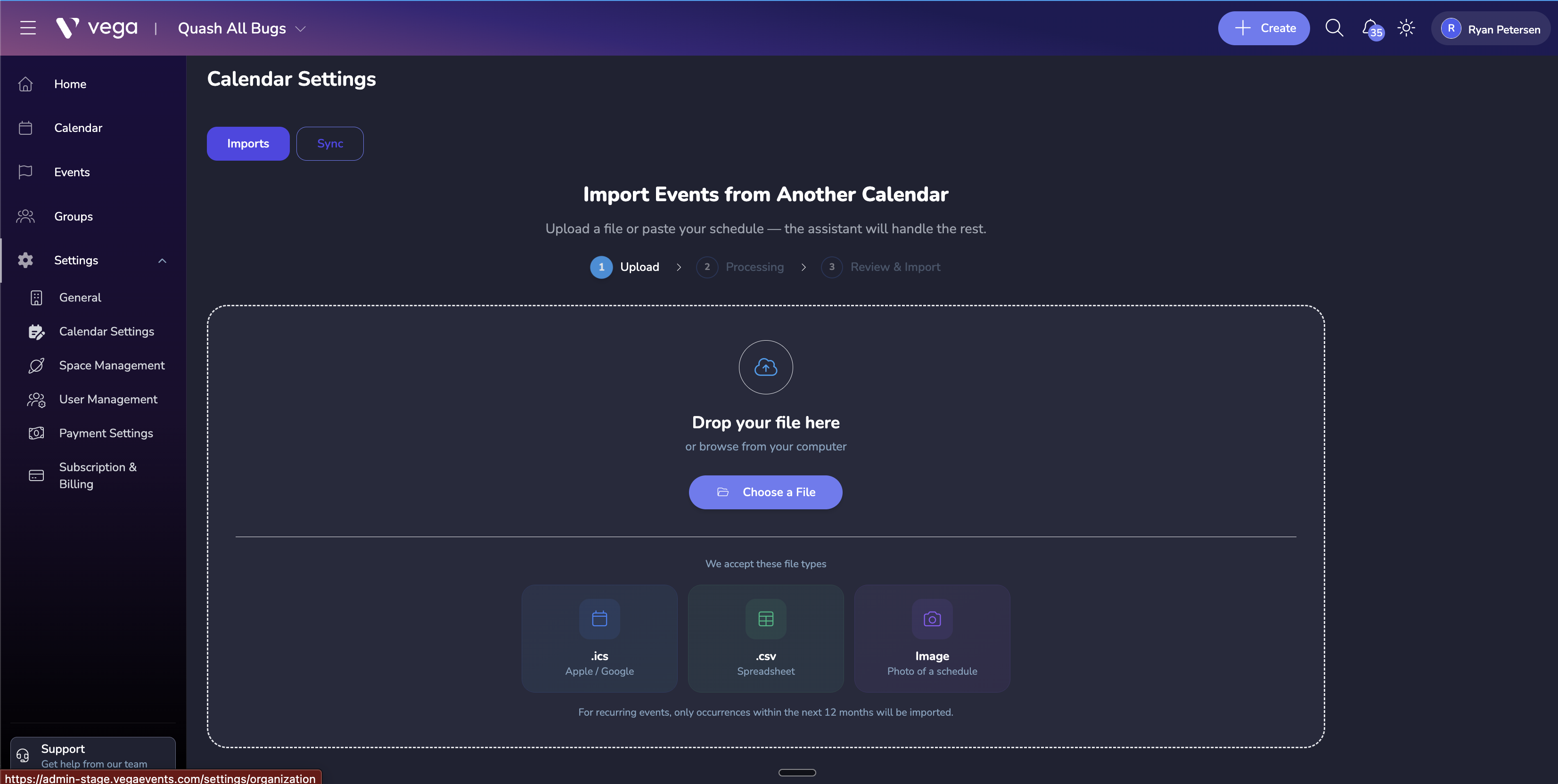 Importing Calendar page