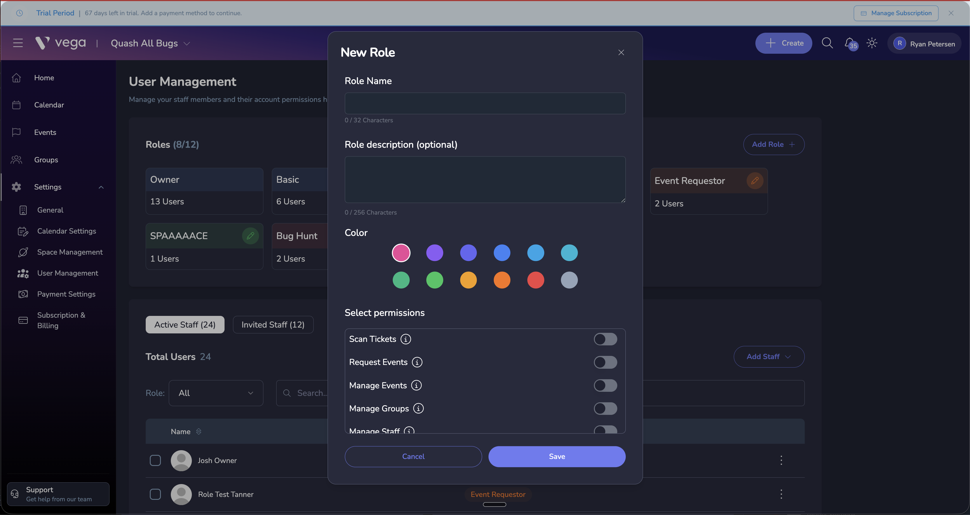 Add Role button on User Management page