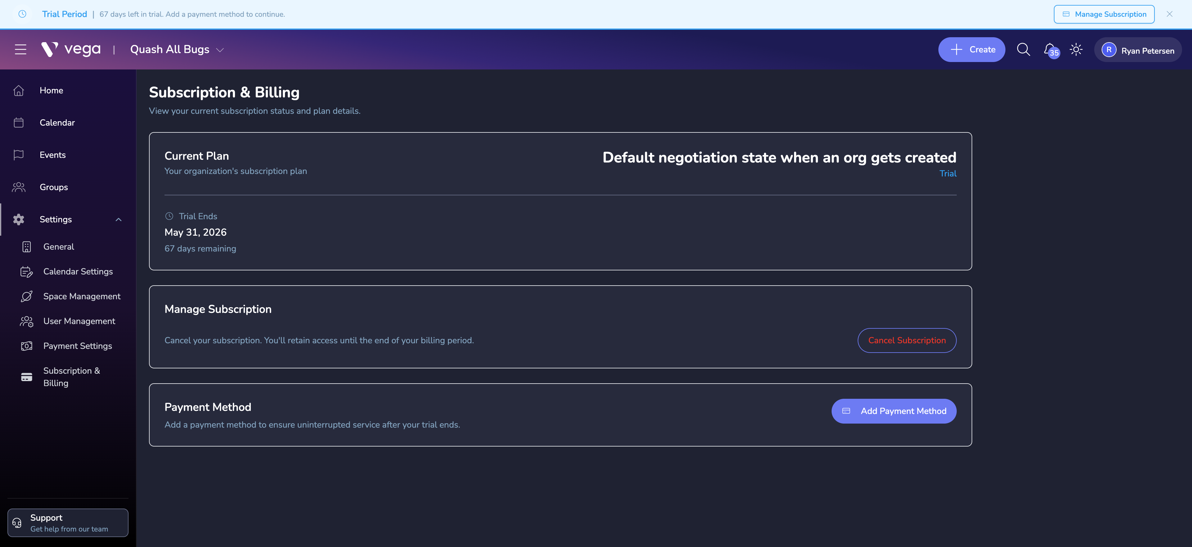 Subscription & Billing page