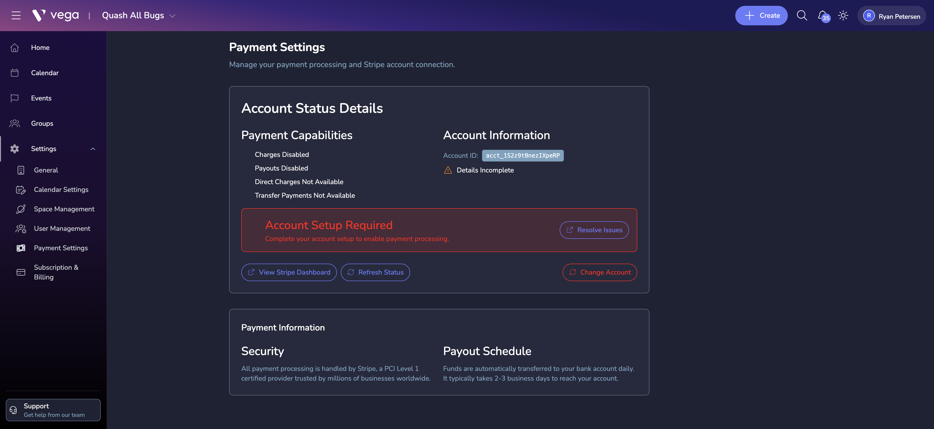 Payment Settings page