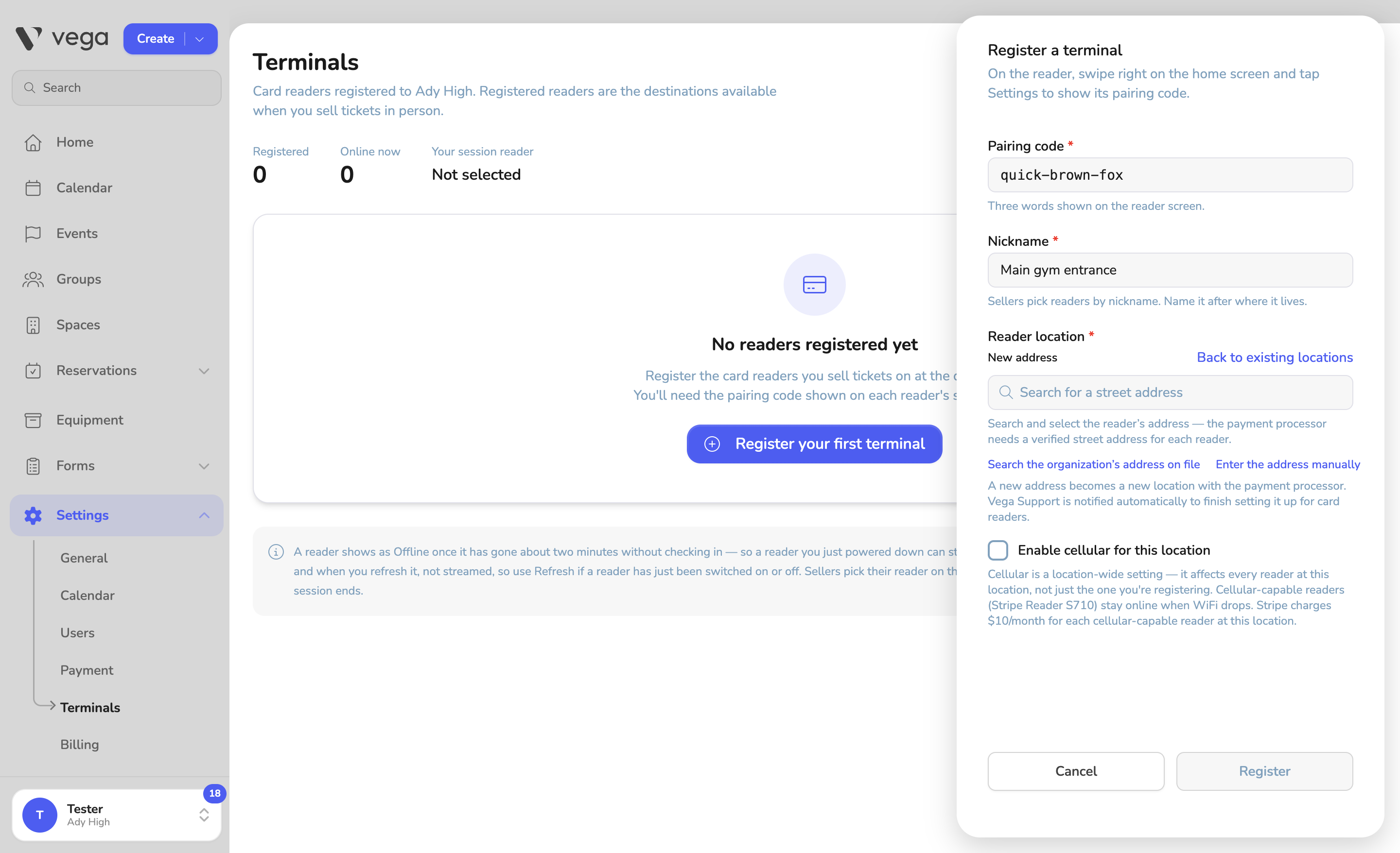 Register a terminal panel