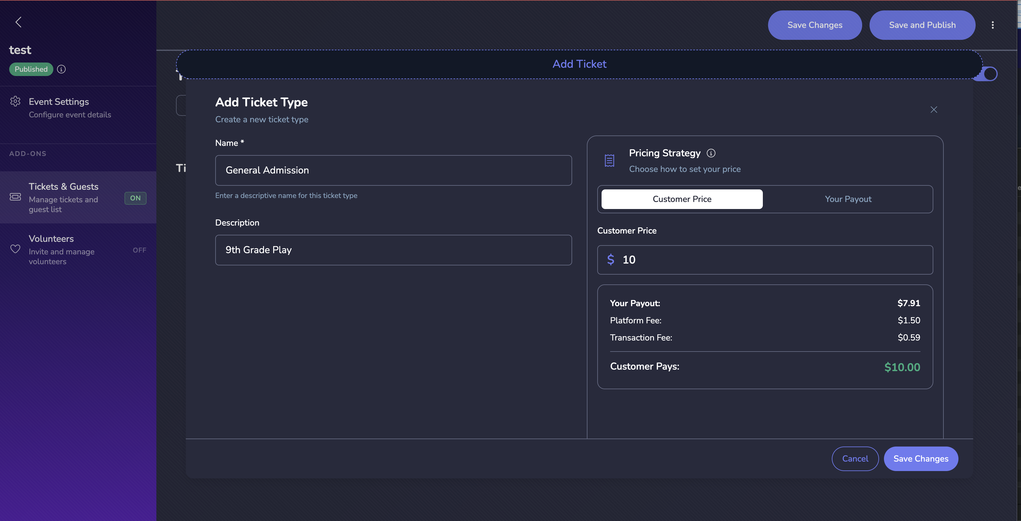 Fill out ticket pricing