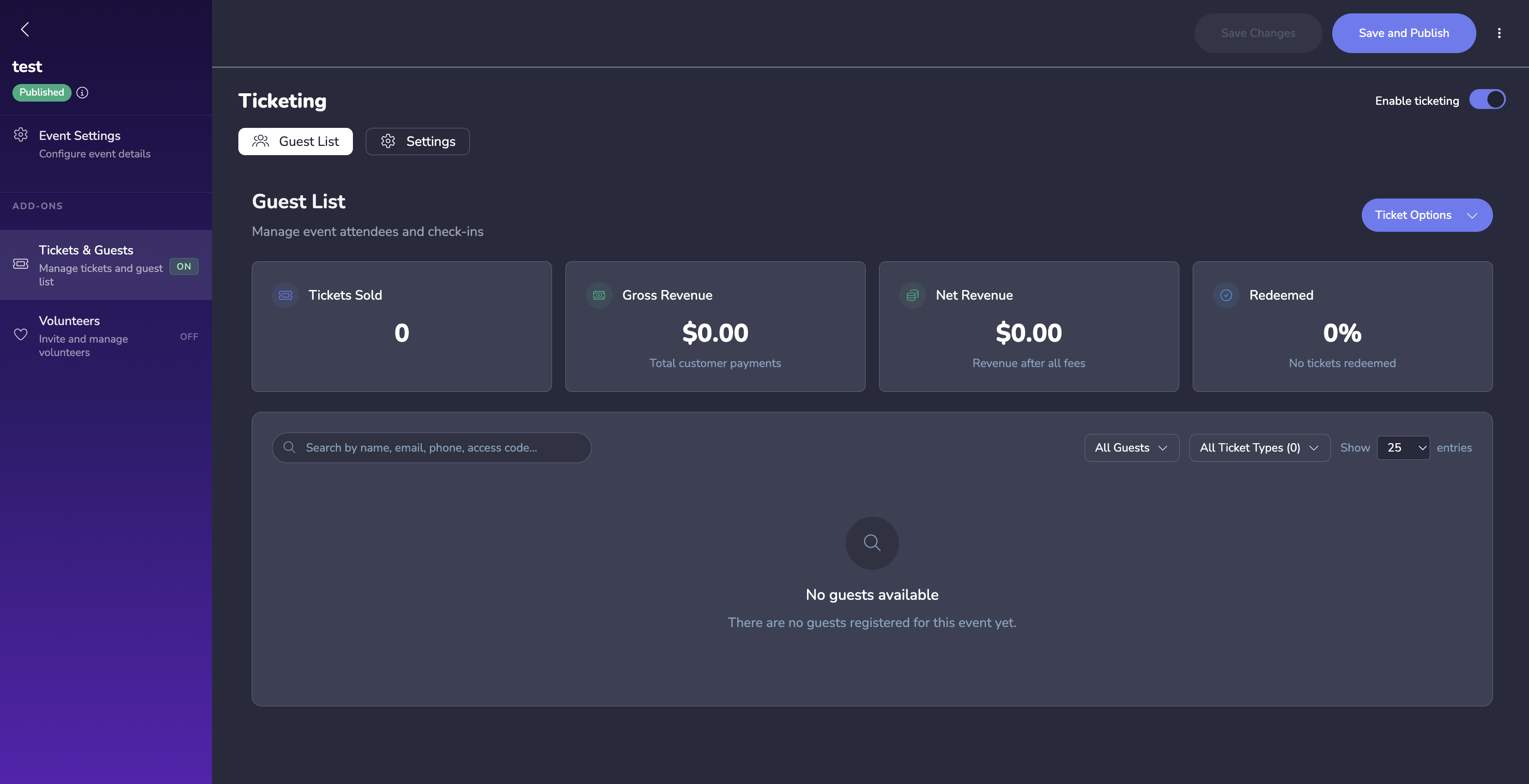 Ticketing guest list