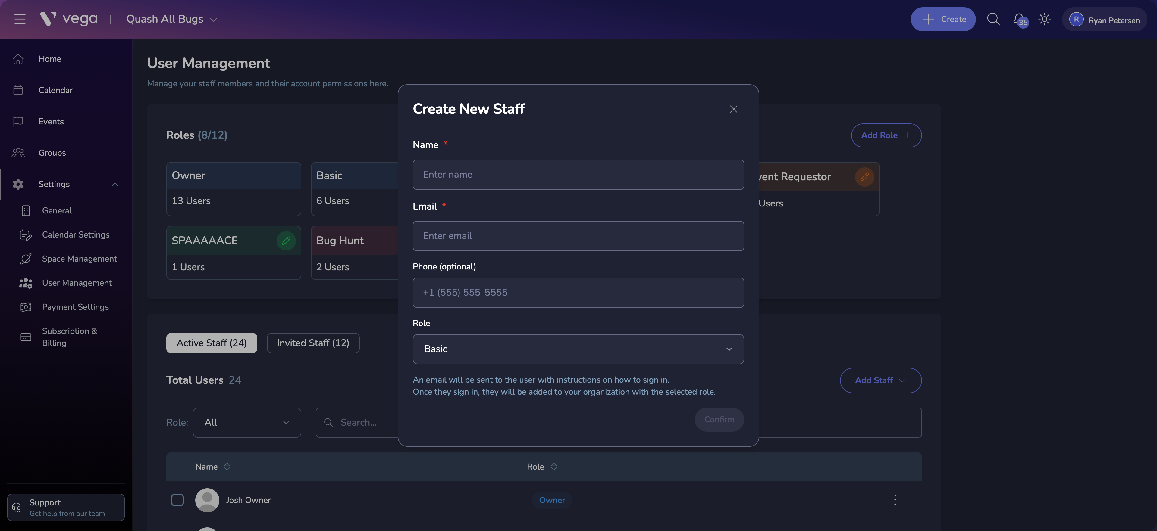 Create New Staff dialog