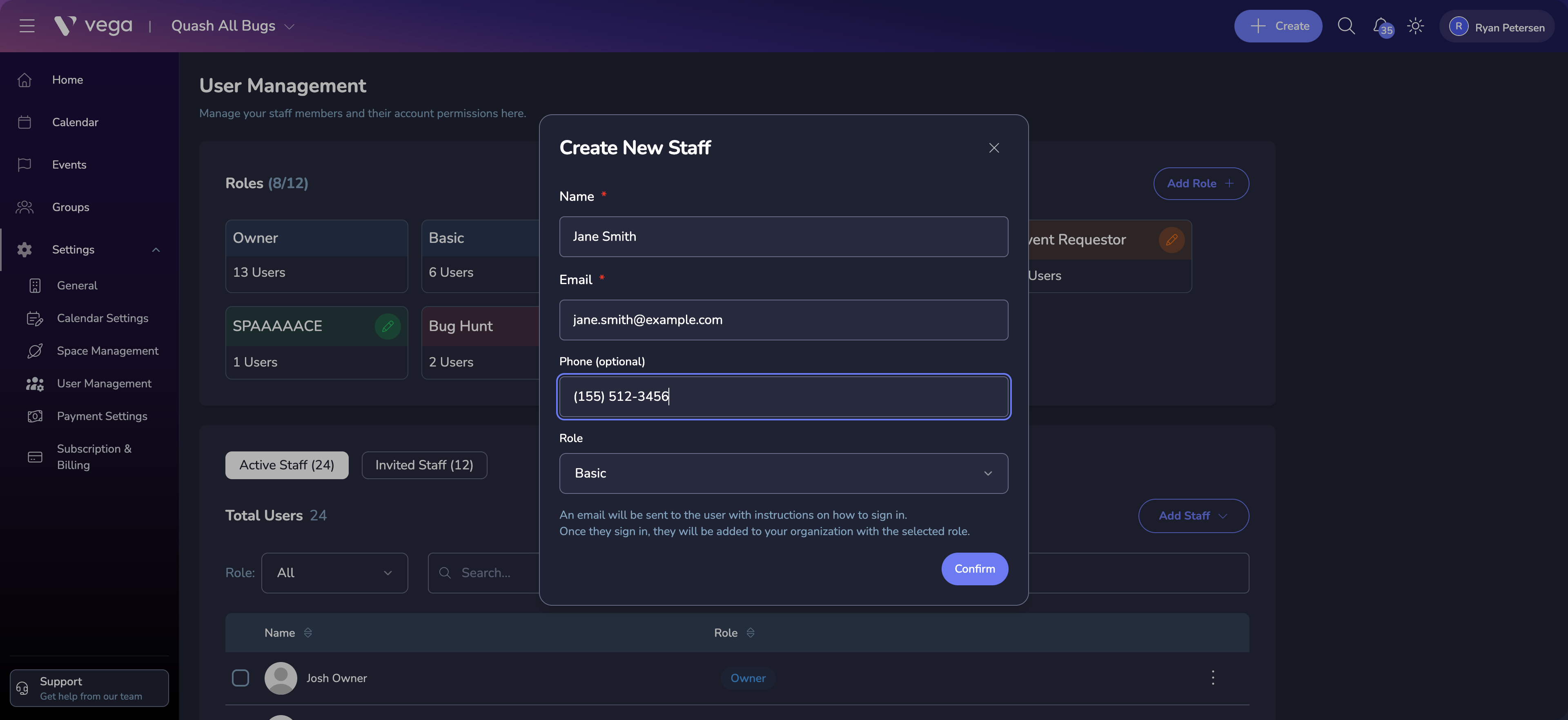 Form filled out with example data