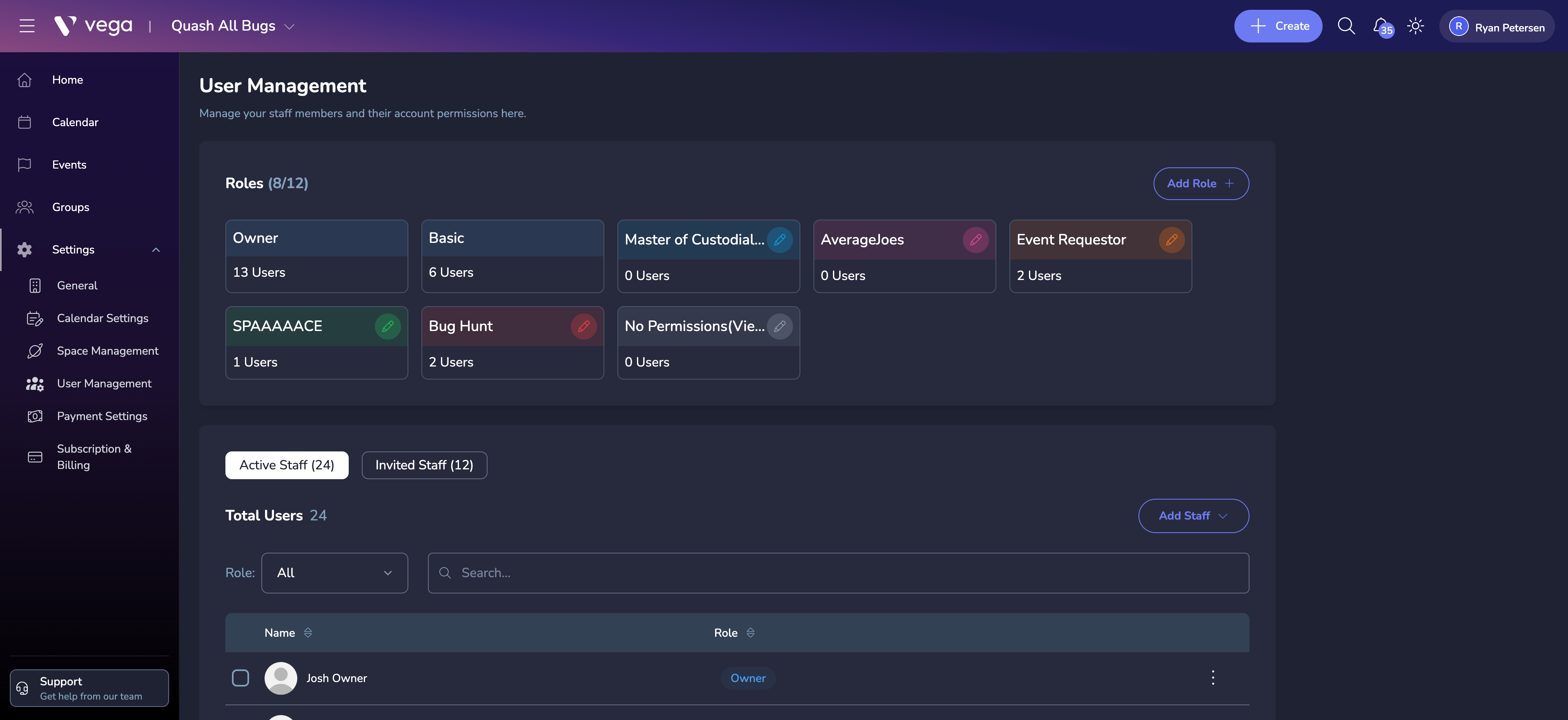 User Management page