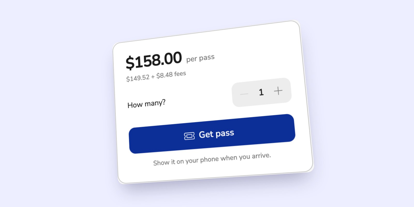 A season pass price with fees and a Get pass button