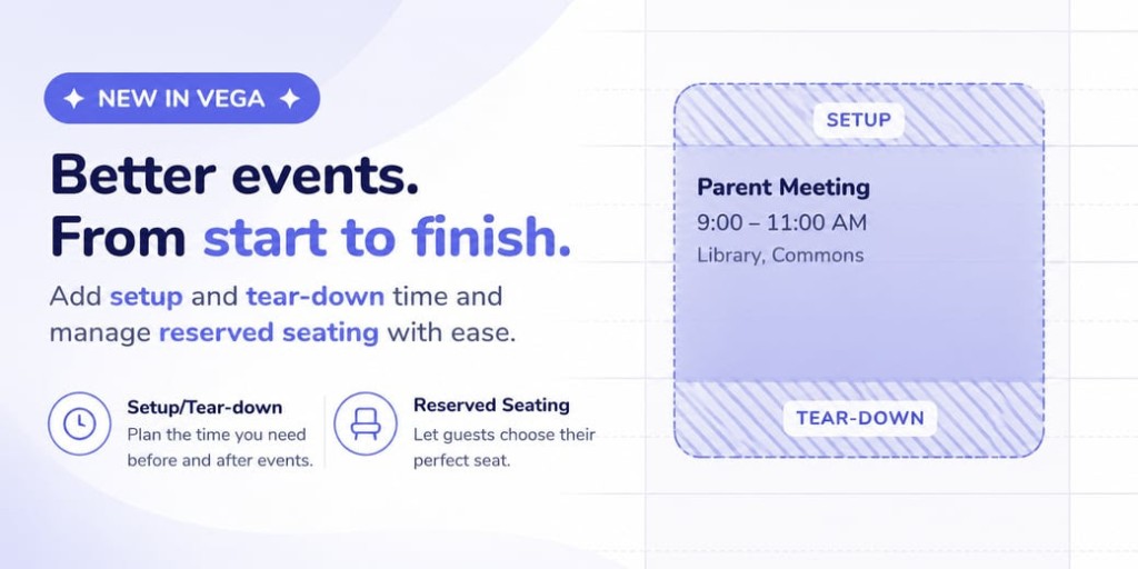 Setup and tear-down blocks on a Vega event calendar