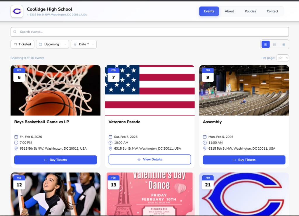 Vega Community Page: Events tab with upcoming events and ticket purchase