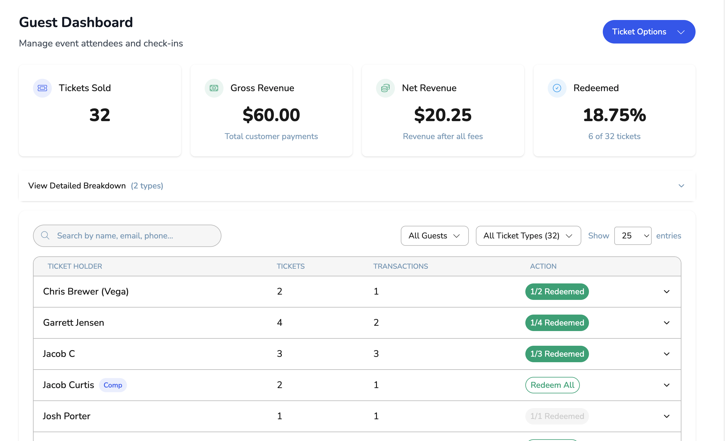 Vega QR Code Ticketing Interface